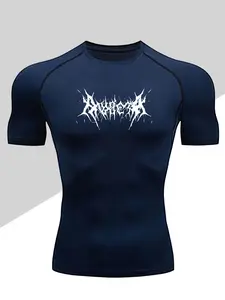 Men's Dragon Print Compression T-Shirt, Quick-Dry Breathable Stretch Fabric, Tight-Fitting Short Sleeve Top for Fitness and Outdoor Activities