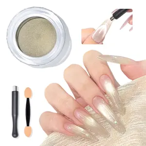 SAVILAND Cat Eye Chrome Nail Powder Kit: Achieve stunning 9D cat-eye effects with this metallic mirror chrome powder set. Includes a magnetic tool and sponge applicators for easy use, perfect for creating sheer glass-style nail art at home or in the salon