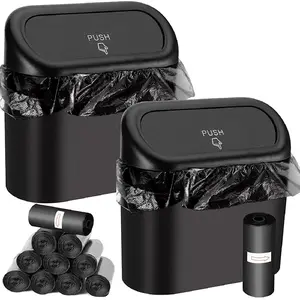 Leak-Proof Mini Car Trash Can With Lid And 5(10) Packs Of 150(300) Garbage Bags - The Perfect Car Accessory! birthday gift auto  organization