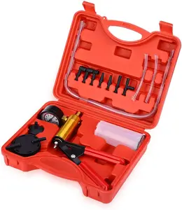 2 in 1 Brake Bleeder Kit Hand Held Vacuum Pump Test Set,For Automotive with Sponge Protected Case,Adapters,One-Man Brake and Clutch Bleeding System,Vacuum Gauge and Brake Bleeder Kit (Red Case) brake-Lucky Seven
