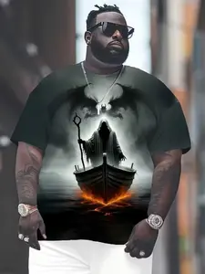 Men's Gothic Grim Reaper Graphic T-Shirt, Halloween Print T-Shirt, High Quality Plus Size Short Sleeve Top, Breathable Casual Wear for All Seasons