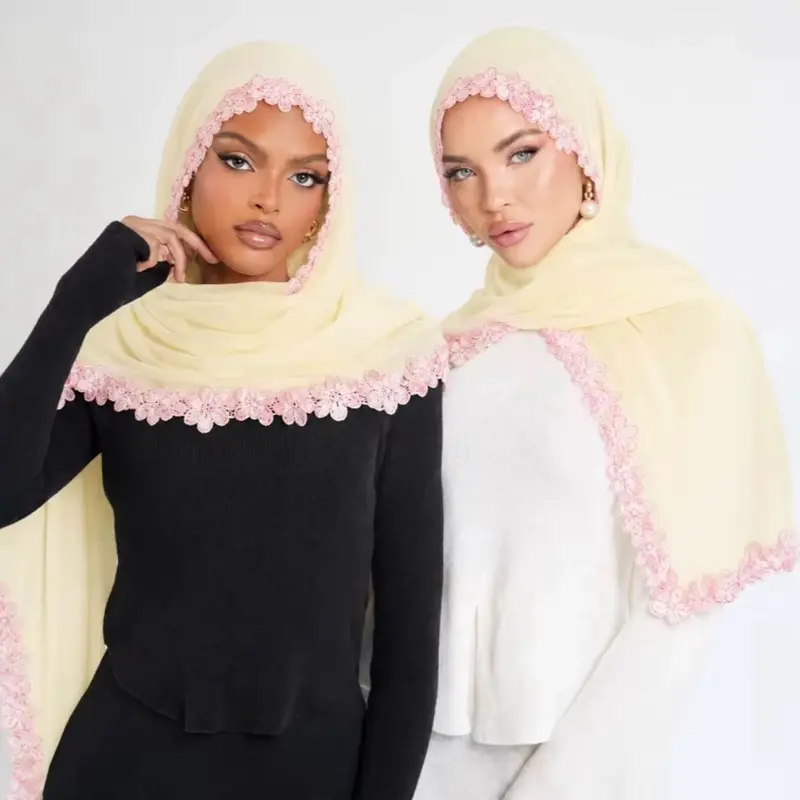 Women's Embroidery Petal Hijab, Lightweight Breathable Muslim Headscarf for Daily Wear