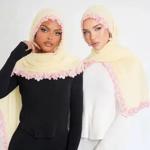 Women's Embroidery Petal Hijab, Lightweight Breathable Muslim Headscarf for Daily Wear