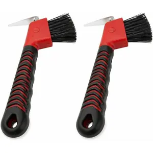 Rubber Handle Hoof Pick with Brush - 2 Pack - Red