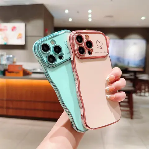 Curly Wave Frame Shape Case for iPhone 16 15 14 13 12 11 Pro Max Plating Wavy Edge Soft TPU Bumper Case Raised Camera Protection Cover, Christmas New Year Gifts for WOMEN GIRLS