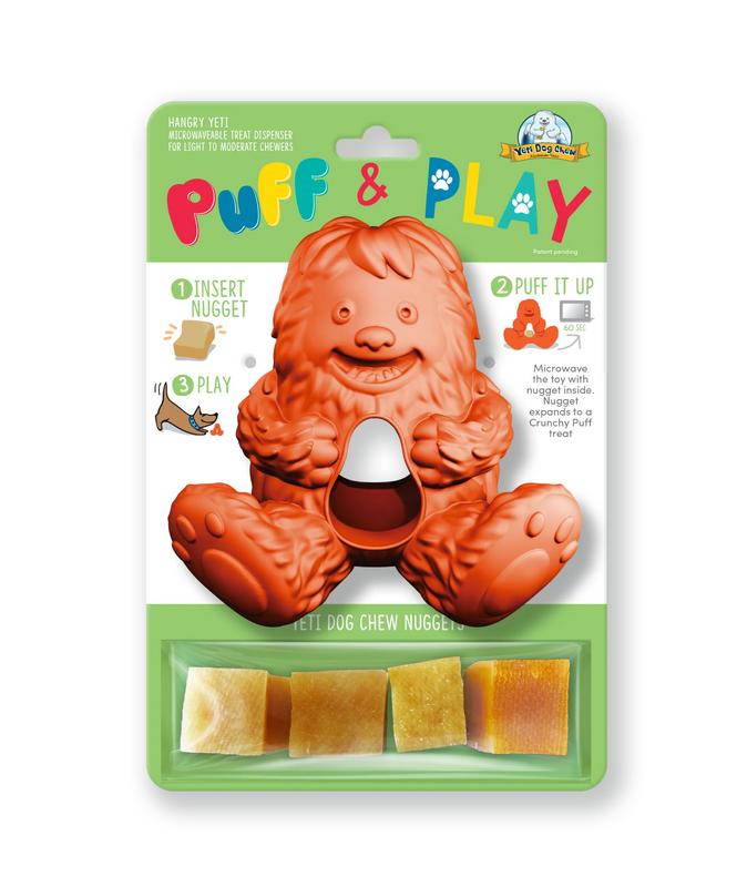 Yeti Puff and Play Interactive Enrichment Treat Dispensing Dog Toy - Durable Dog Toy, Microwave & Dishwasher Safe, Refillable with Yeti Nuggets, Animal Print, Blue