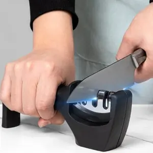 1pc Black 3 Stages Type Quick Sharpening Tool Knife Sharpener Handheld Multi Function With Non Slip Base Kitchen Knives