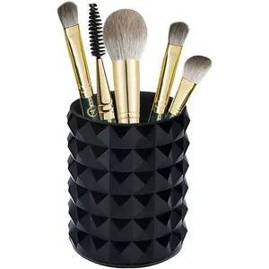 Acrylic Makeup Brush Holder Organizer, Black Pencil Pen Holder, Crystal Cosmetics Brushes Cup Storage Solution, Round