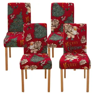 SUNNYGLADE 4PCS Stretch Removable Washable Dining Room Chair Protector Slipcovers Christmas Decoration/Home Decor Dining Room Seat Cover