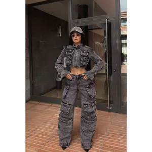 Billie Low Slung Cargo Jeans - Acid Wash Black M