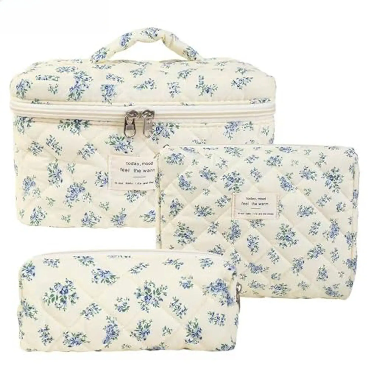 Makeup Bags Cosmetic Pouch Travel Organizer with Multiple Compartments Padded Cotton Cosmetic Bag Set