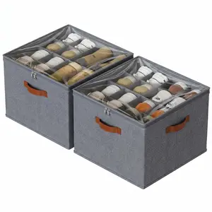 Large Under Bed Shoe Storage Organizer, Premium Foldable Closet Cubby with Clear Dust-Proof Cover and Adjustable Dividers, Holds Up to 16 Pairs of Sneakers, Heels and Boots, Ultimate Space Saver for Dorms, Apartments and Bedrooms