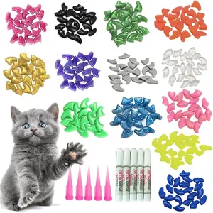 100pcs Cat Nail Caps/Tips Pet Cat Kitten Paws Covers Control Paws of 10 Nails Caps and 5Pcs Adhesive Glue 5 Applicator with Instruction