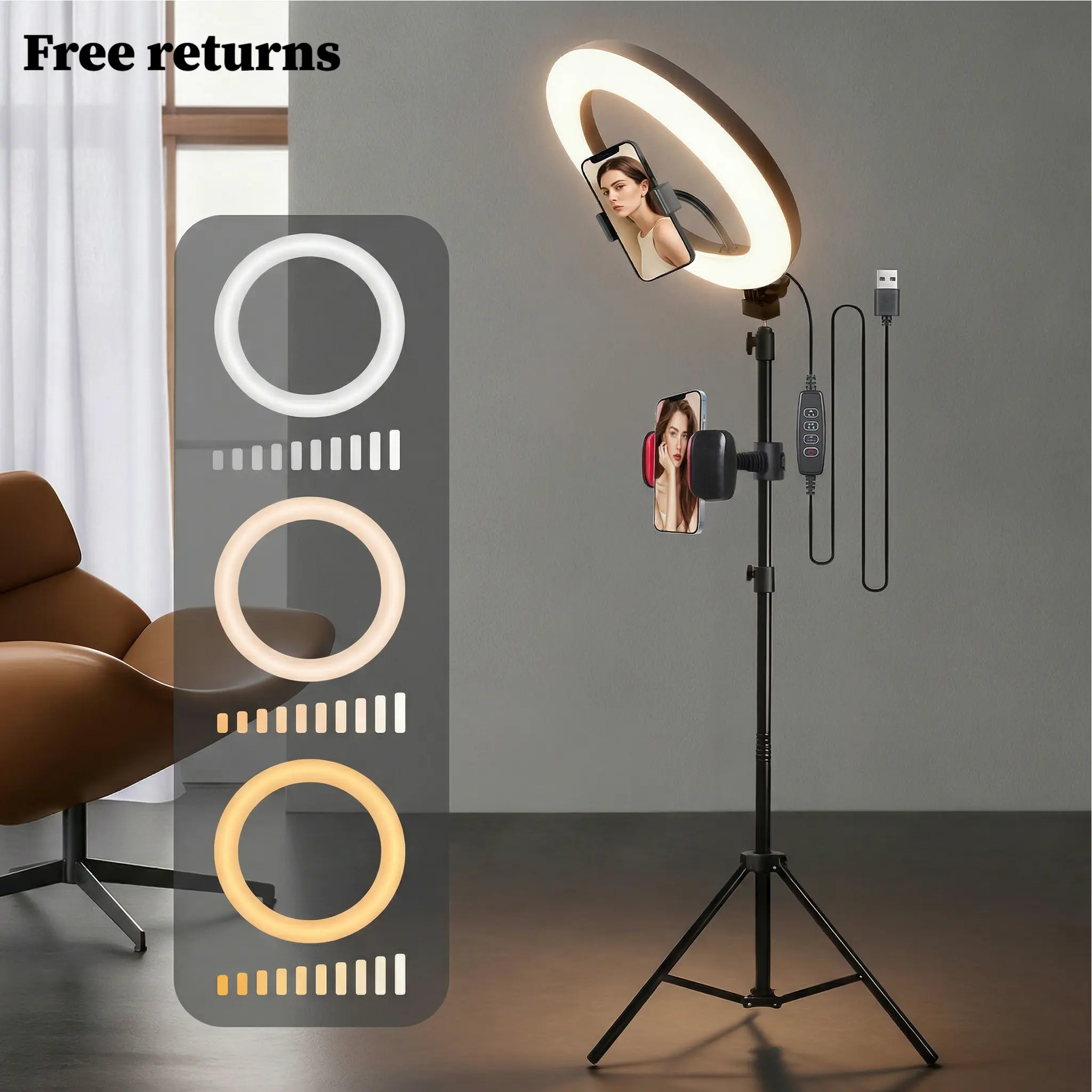 12 Inch Ring Light Kit with Adjustable 160cm Stand and Phone Holder, USB Powered Dimmable Light for Beauty Makeup, Nail Art, Craft Projects, Photography, Video Recording, Daily Content Creation, Gift for