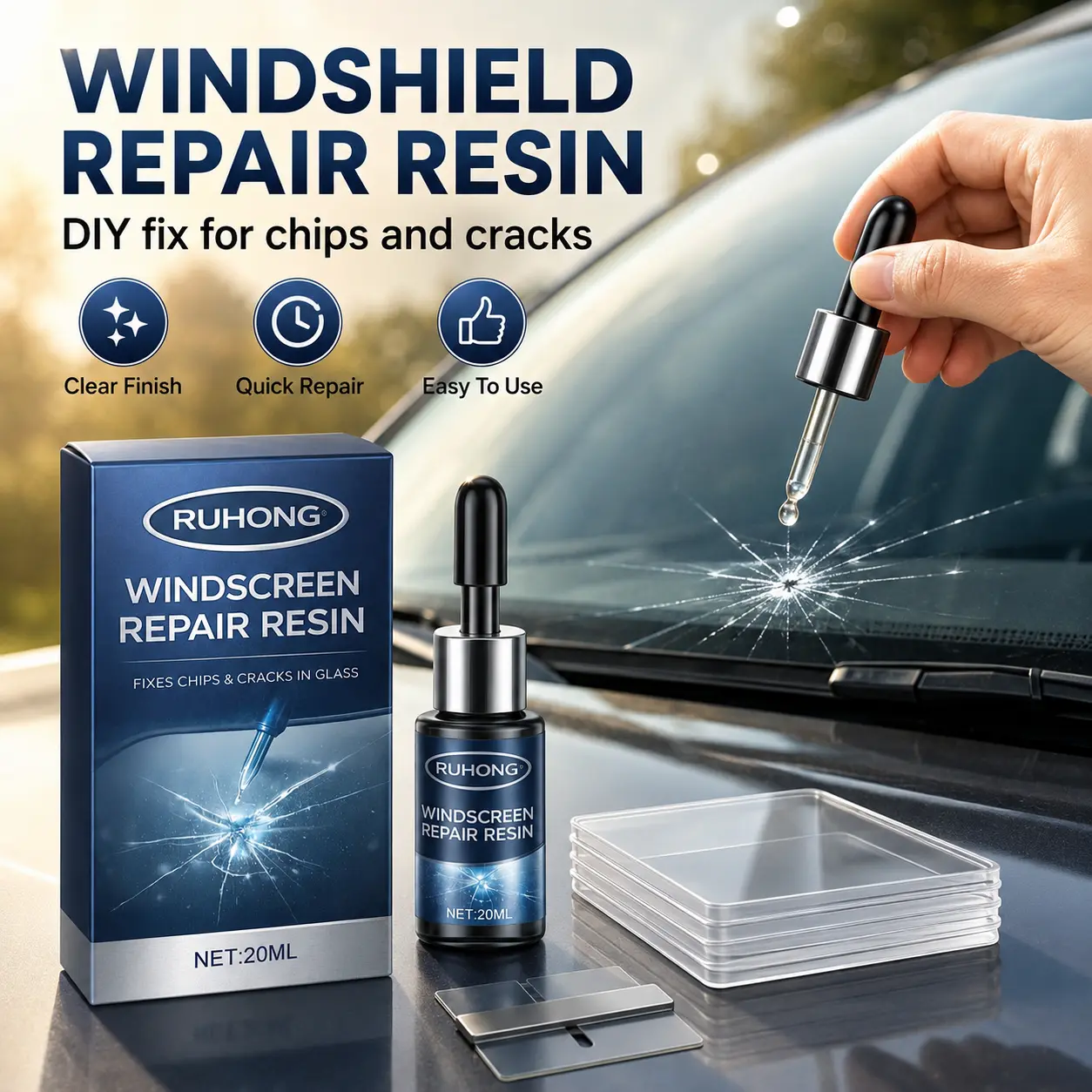 Car Windshield Crack Repair Fluid Car Windshield Repair Kit Windshield Crack Repair Tools Glass Repair Resin for Chips Star Cracks DIY Glass Repair
