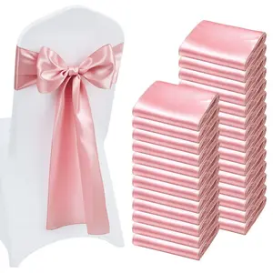 Satin Chair Sashes Bows (100PCS, 7x108 in) - Ribbon Ties Back Sashes for Universal Chair Cover, Rose Gold Wedding Reception Decoration