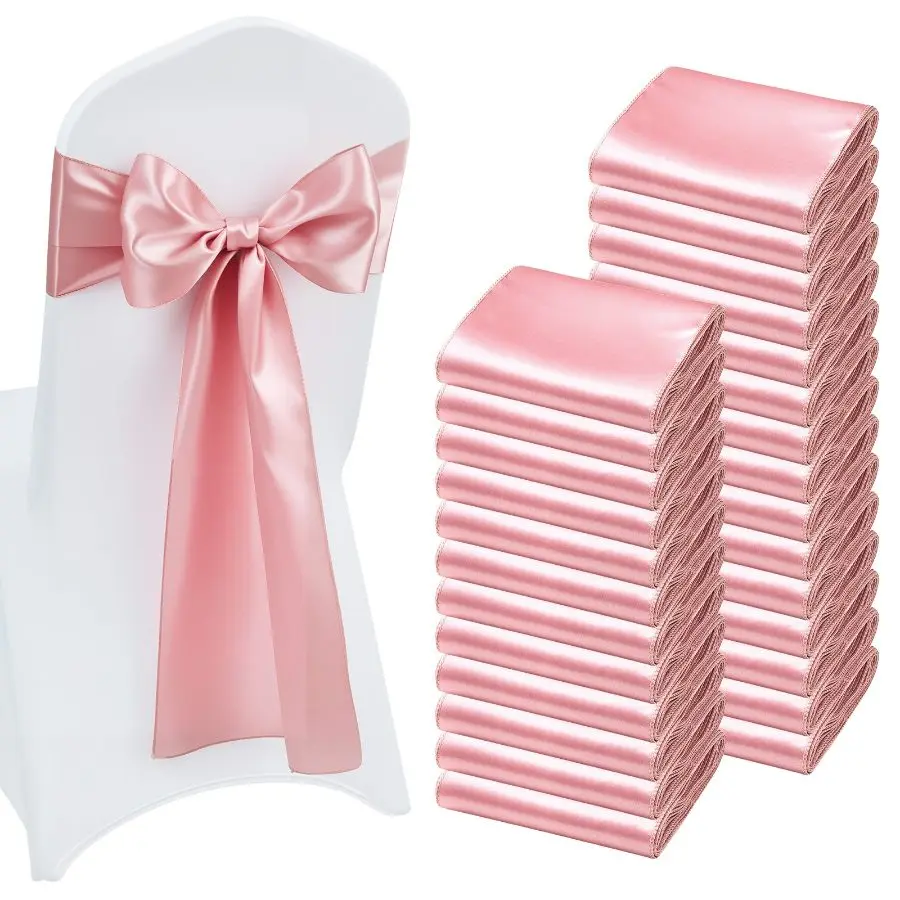 【Summerfinds】 Satin Chair Sashes Bows (100PCS, 7x108 in) - Ribbon Ties Back Sashes for Universal Chair Cover, Rose Gold Wedding Reception Decorationdealsforyoudays