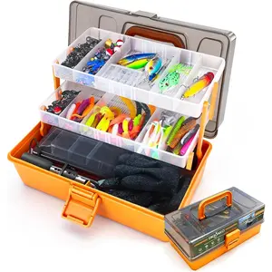 Large 3-Layer Fishing Tackle Box with Tackle Included, All-in-One 417 Pcs Fishing Lures Kit with Small 2-Sided Box & Gloves for Anglers, Complete Freshwater Bass Fishing Gear, Gift for Men