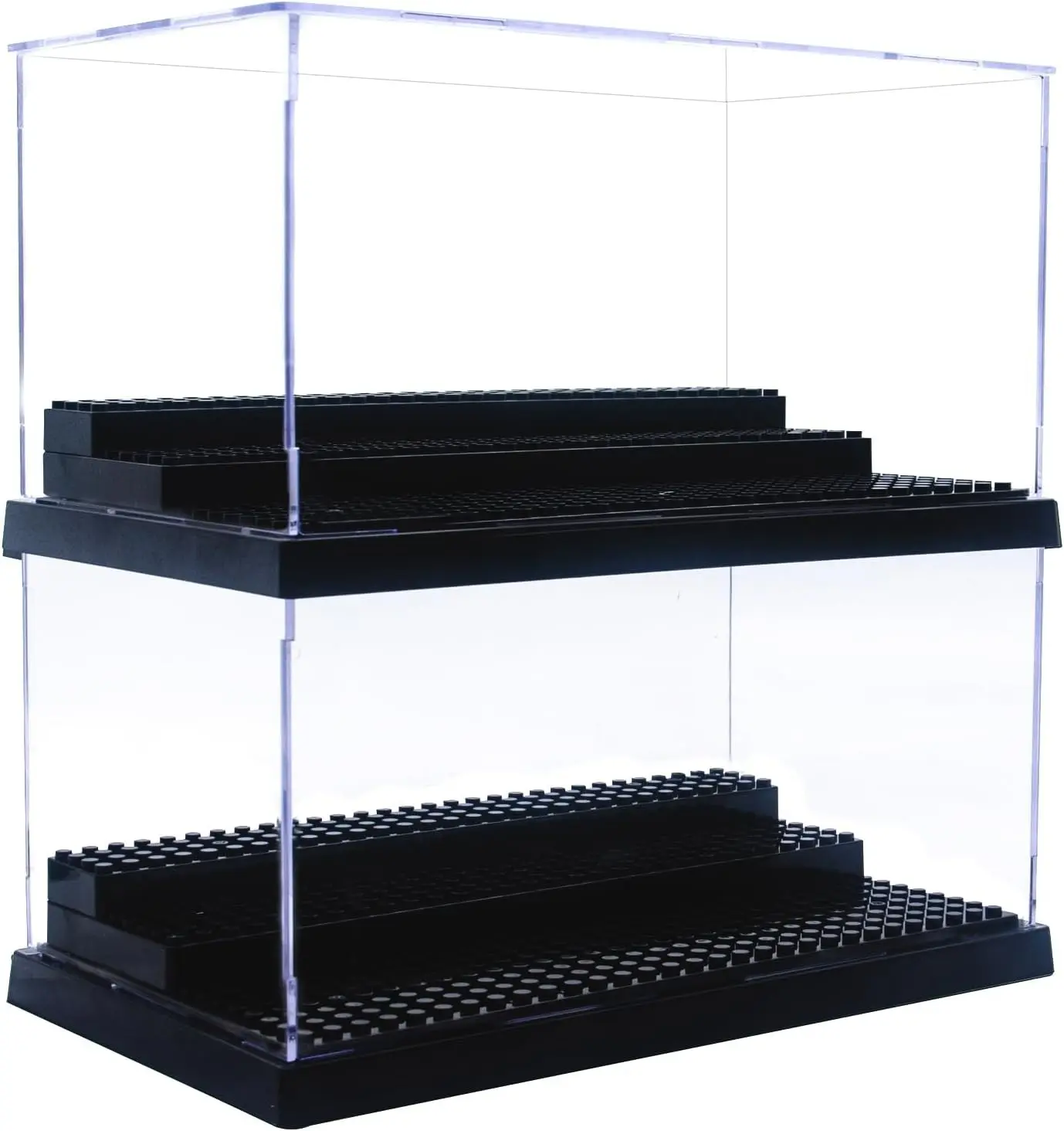 Minifigure Display Case for Action Figures Blocks, Dustproof Acrylic Display Box Storage with 3 Movable Steps for Collection Models Minifigures, Bricks Blocks Toys