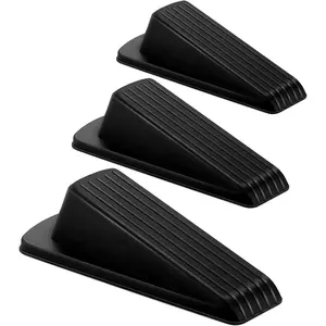 Door Stoppers for Bottom of Door on Floor, Door Gaps, Rubber Wedge, Sturdy Stackable Door Stops for Carpet Heavy Duty Door (3 Pack, Black)
