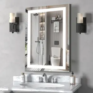 16x24 inches LED Bathroom Mirror, Bathroom  Mirror with Lights for Wall, Wall Mounted  for Bathroom Makeup, Stepless Dimmable&Colors, Anti-Fog, Memory Function,