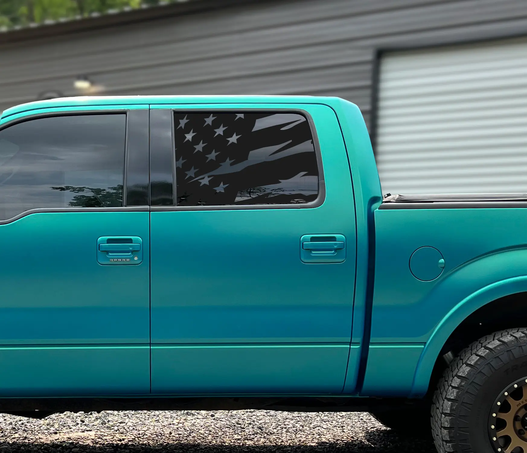 Tattered Flag Rear Truck Cab Window Graphic Decal