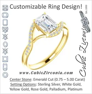 Cubic Zirconia Engagement Ring- The Nikita (Customizable Emerald Cut Bypass Split-Band Style with Micropavé Band Accents)