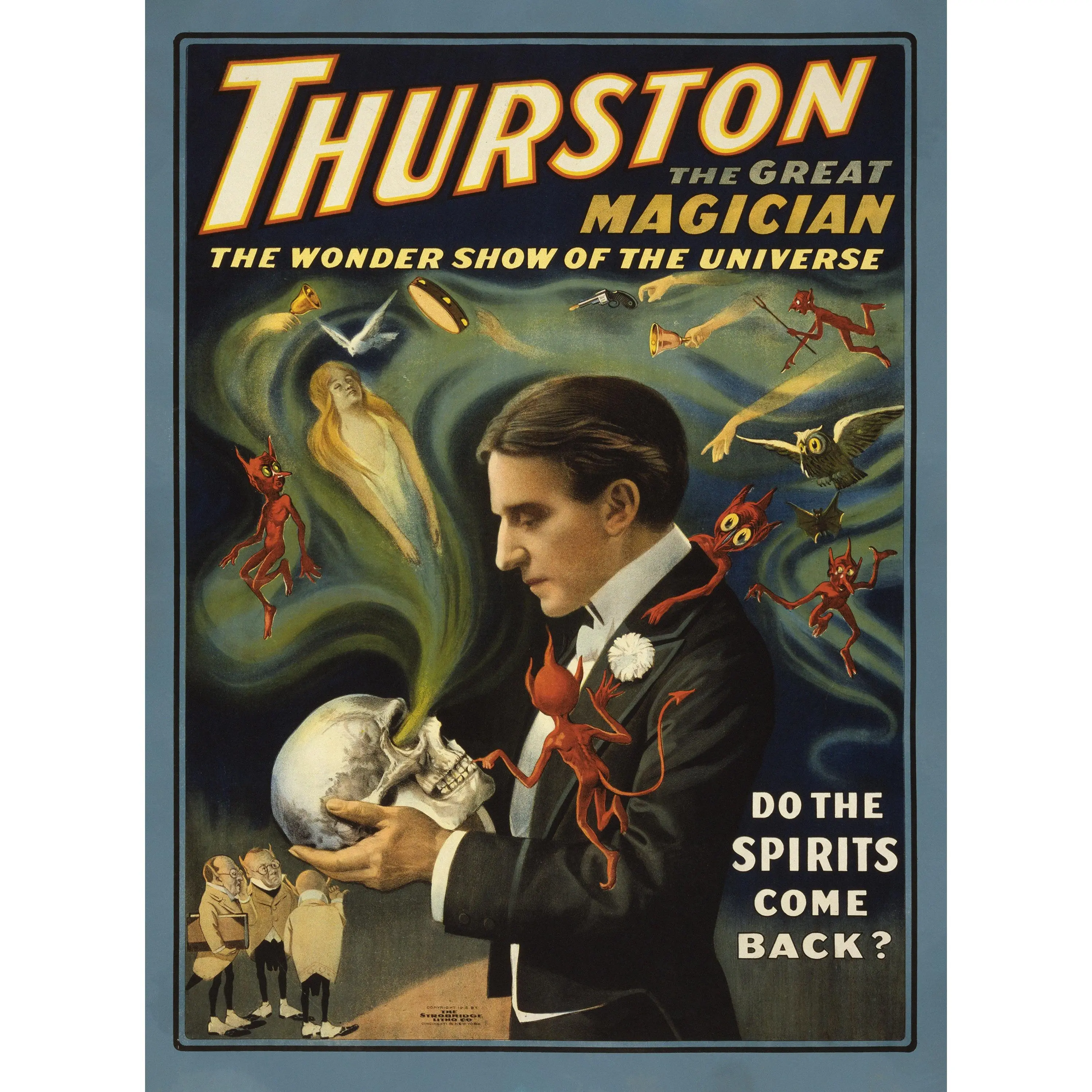 Thurston the Great Magician Vintage Poster – Do the Spirits Come Back? | 1920s Magic Show Reproduction Print