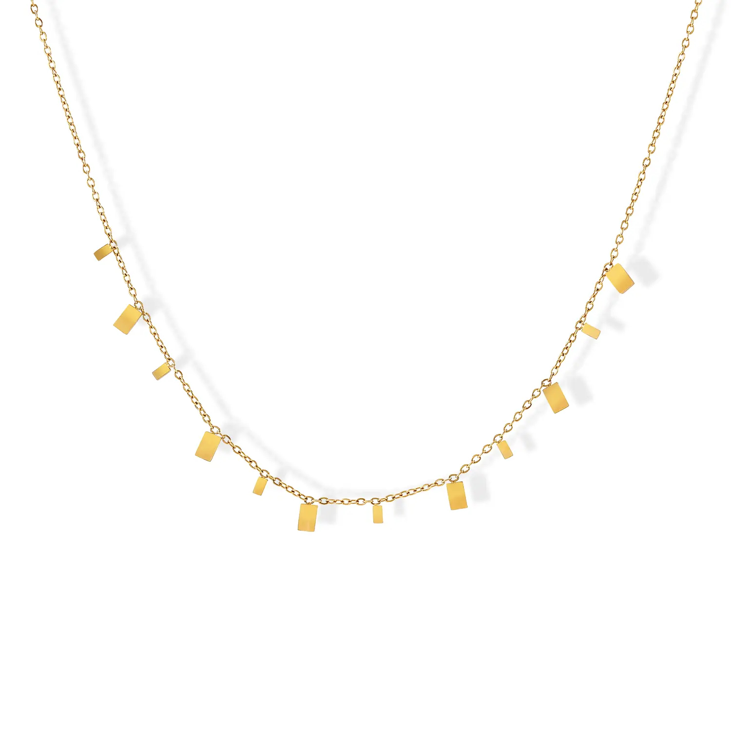 Women's 18K Gold-Plated Dainty Scattered Rectangle Tag Station Necklace, Minimalist Layering Costume Jewelry Accessory