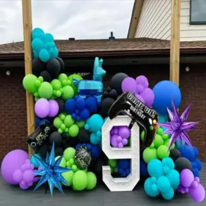 150pcs purple blue green black game balloon garland kit for video game theme birthday party decorations video game party supplies gamer decorations