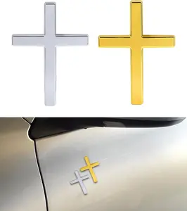 2PCS 3D Cross Stickers,Car Accessories Decals for Vehicles,Self Adhesive Cross Metal Car Emblem,2.5"*1.8" Cross Jesus Automotive Decal,Suitable for Trunk Tailgate Side Decoration