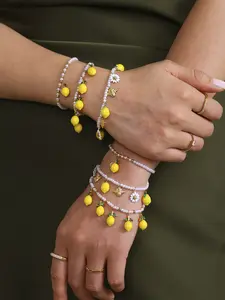 Resin Lemon Daisy Bracelet with Zirconia Beads, Stainless Steel Fruit Charm Jewelry for Women, Cute Fresh Style Accessory