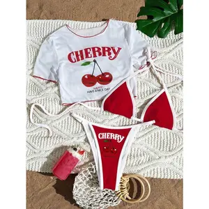 CHERRY Bikini 2026 New & Fresh Feeling Bathing Suit Three-Piece Swimsuit Print Beach Swimwear 7 Colors Size S-XL Available