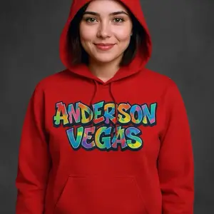 Andersonvegas HOODIE UNISEX Multicolor Casual Outfit Sample with Vibrant Rainbow Logo Red Hoodie for Men & Women