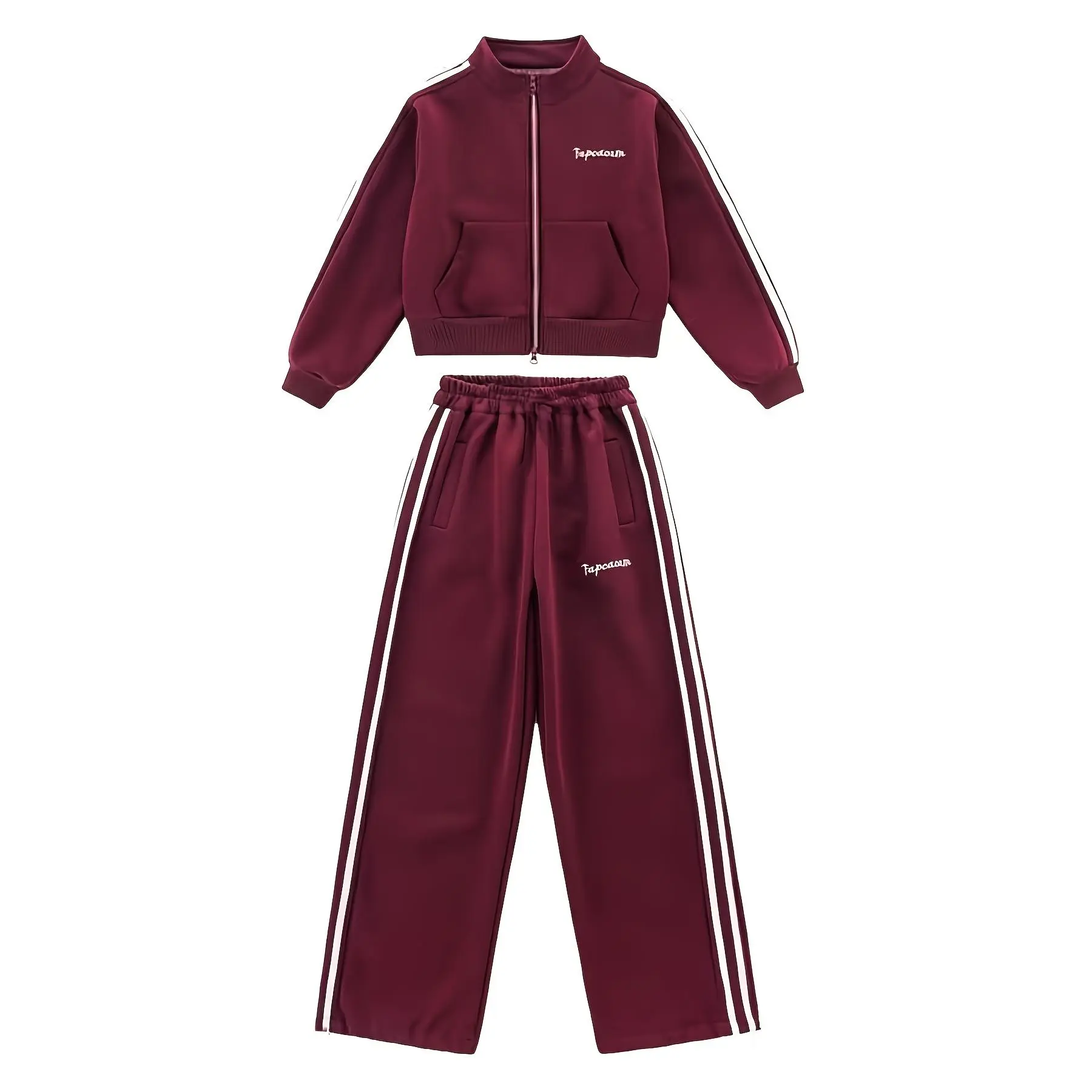 Girls' Outfit Featuring a Letter-Embroidered Jacket And Color-Blocked Wide-Leg Pants, Perfect for Spring And Autumn Trends. Ideal for School Activities And Street Style, Making It a Great Birthday Gift for Children, for Outdoor