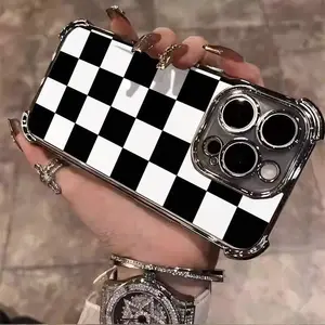 Black and White Checkerboard Phone Case - Protective Casing for iPhone 16/15/14/13/12/11 Xs Pro Max Plus, A028 Basic White Design