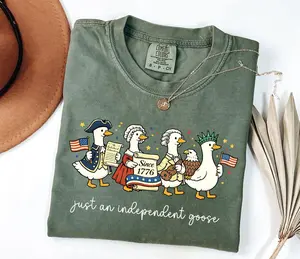 Comfort Colors Silly Goose T-Shirt, 4th of July Funny Goose Tee, American Flag Shirt, USA Pride Shirt, Patriotic Goose Shirt