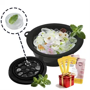 【with 3 Facial Masks】 Face Bowl for Ice with Built-in Ice Tray – Collapsible Silicone Facial Ice Bath Bowl for Cold Plunge Therapy, Skin Tightening & Acne Relief, Prevents ice from scratching – Portable Spa Tool for Home & Travel (Black)
