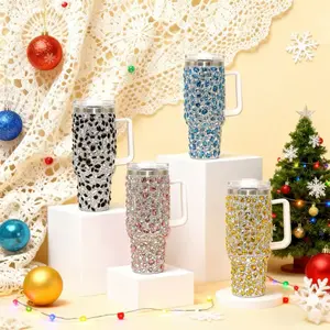 Christmas Bling Tumbler 40OZ Extra Long Cold Storage 304 Stainless Steel Colorful Diamond Pattern Plastic Handle Removable Straw Car Fitness Must Have