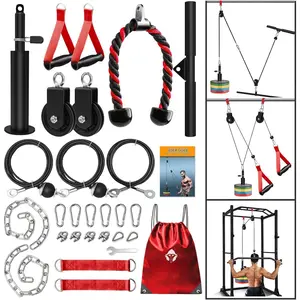 Weight  Pulley System Gym, Upgraded  Pulley Attachments for LAT Pull Down, Biceps Curl, Tricep, Arm Workouts -  Gym Add  Equipment