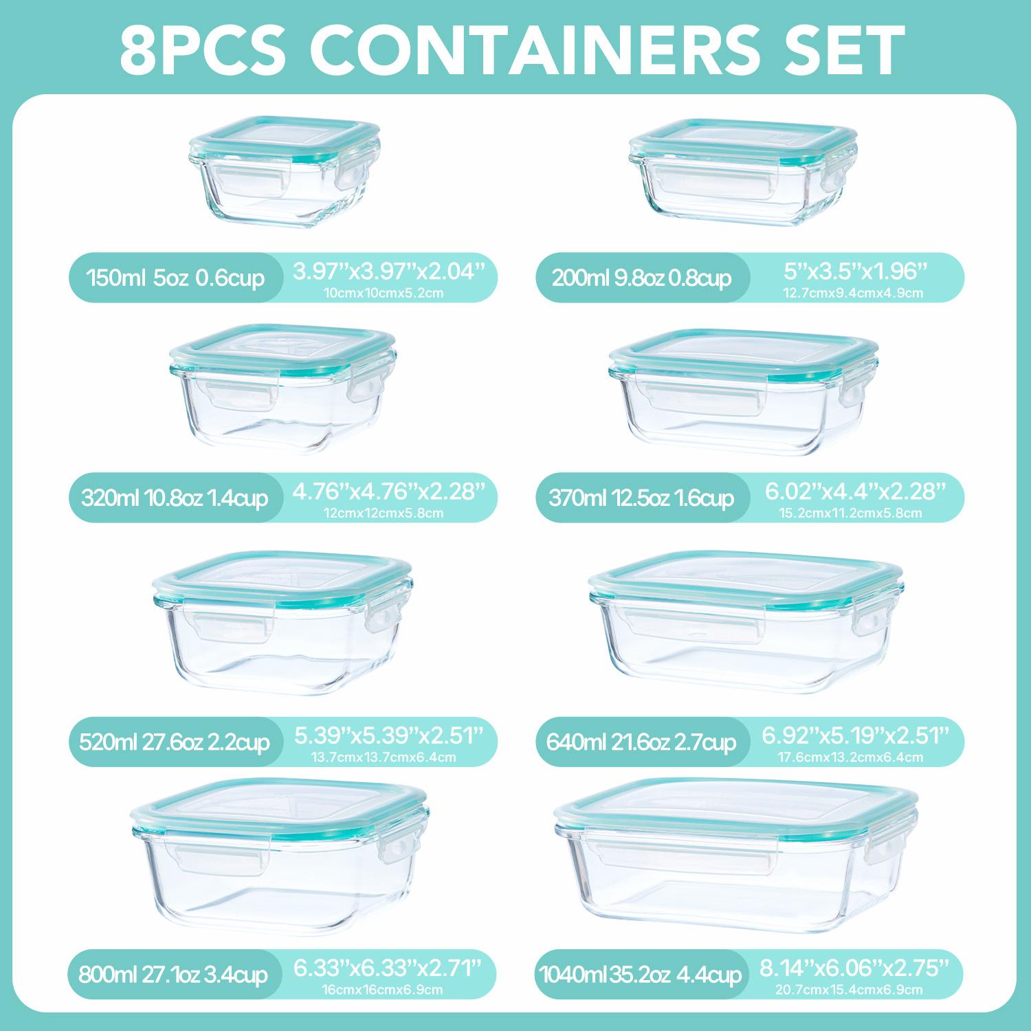 16pcs Sealed Glass Food Storage Containers, Lunch Boxes, Microwave Ovens, Ovens - Perfect for Salads, Fruits, Vegetables, And Sandwiches, Lunch Boxes | Sealed Storage | Durable Glass, Food Storage Containers (8 Lids+8 Containers)