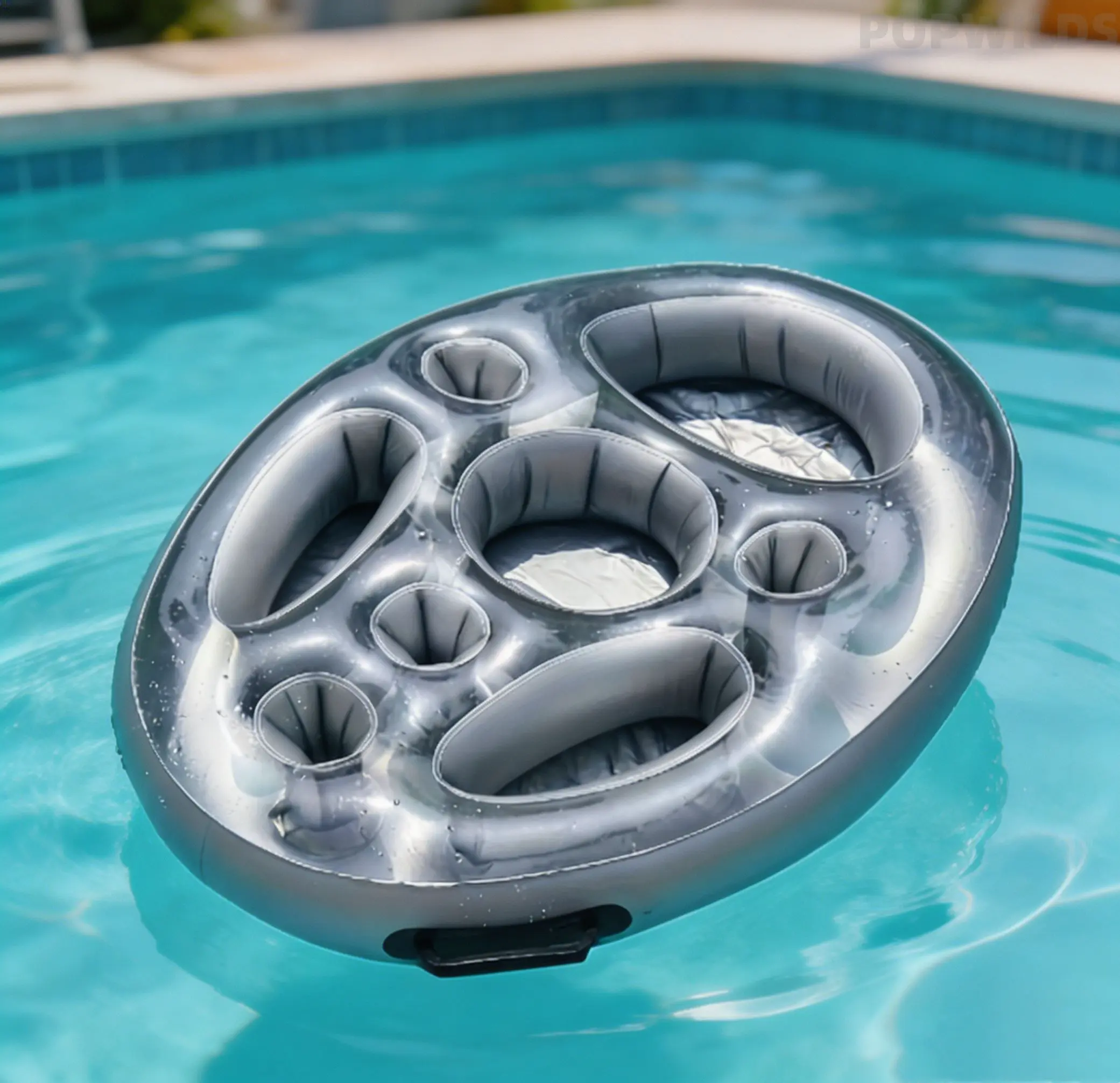 Multicolored Inflatable Floating Ice Bar Drink Holder - Waterproof Durable Tray with Multiple Cup Holders & Coaster, Lightweight Easy-Inflate Swimming Pool Portable Water Floating Mat Fun Beach Stuff for Pool Parties Summer Outdoor Use