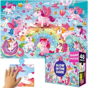 QUOKKA Giant Floor Glow in The Dark Puzzles for Kids Ages 4–8 - 48 Pcs Magical Fantasy Unicorn Scene