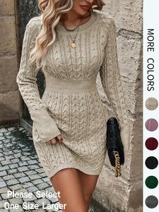 women's plain round neck cable knit bodycon sweater dress, elegant fashion casual long sleeve jumper dress for daily outdoor wear, women knitwear for fall & winter