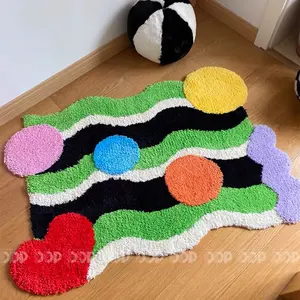 Multicolor Rug - Tufted Memphis-Style Rainbow Dopamine Carpet, Geometric Artistry Design, Pet-Friendly, Non-Slip, for Bedroom, Living Room Indoor Use