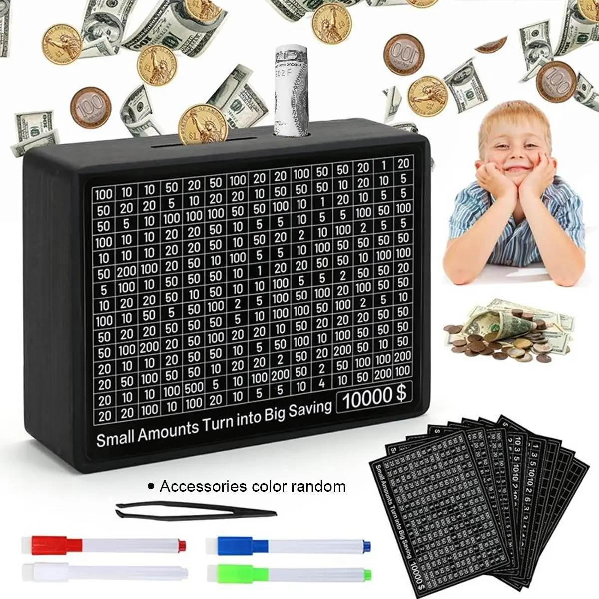 Cash Vault Wooden Money Box, Wooden Money Box with 8 Saving Targets, Wooden Piggy Bank, Saving Challenge Box, One Piece Cash Vault Wooden Savings Box Coin Money Savings Box with Counter, Cash Coin Jar, Gift for Adults Kids Boys Girl