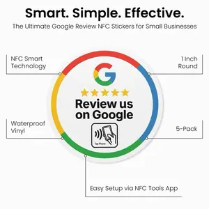 Smart NFC Review Stickers – 1 Inch Waterproof Tap-to-Review Labels 5-Pack for Small Businesses with NFC Technology