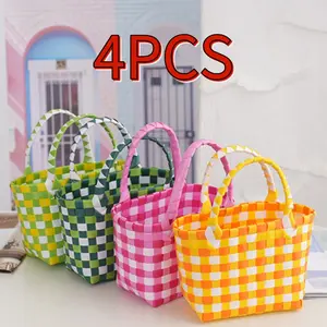 4pcs Reusable Plastic Gift Bags, Durable Woven Pouches with Handles, Ideal for Birthdays, Weddings, Holidays, Parties, Thanksgiving