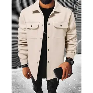 Men's Plain Long Sleeve Jacket,?Regular Fit Casual Classic Button Front Flap Pocket Collared Outerwear for Fall & Winter, Going Out Outfit