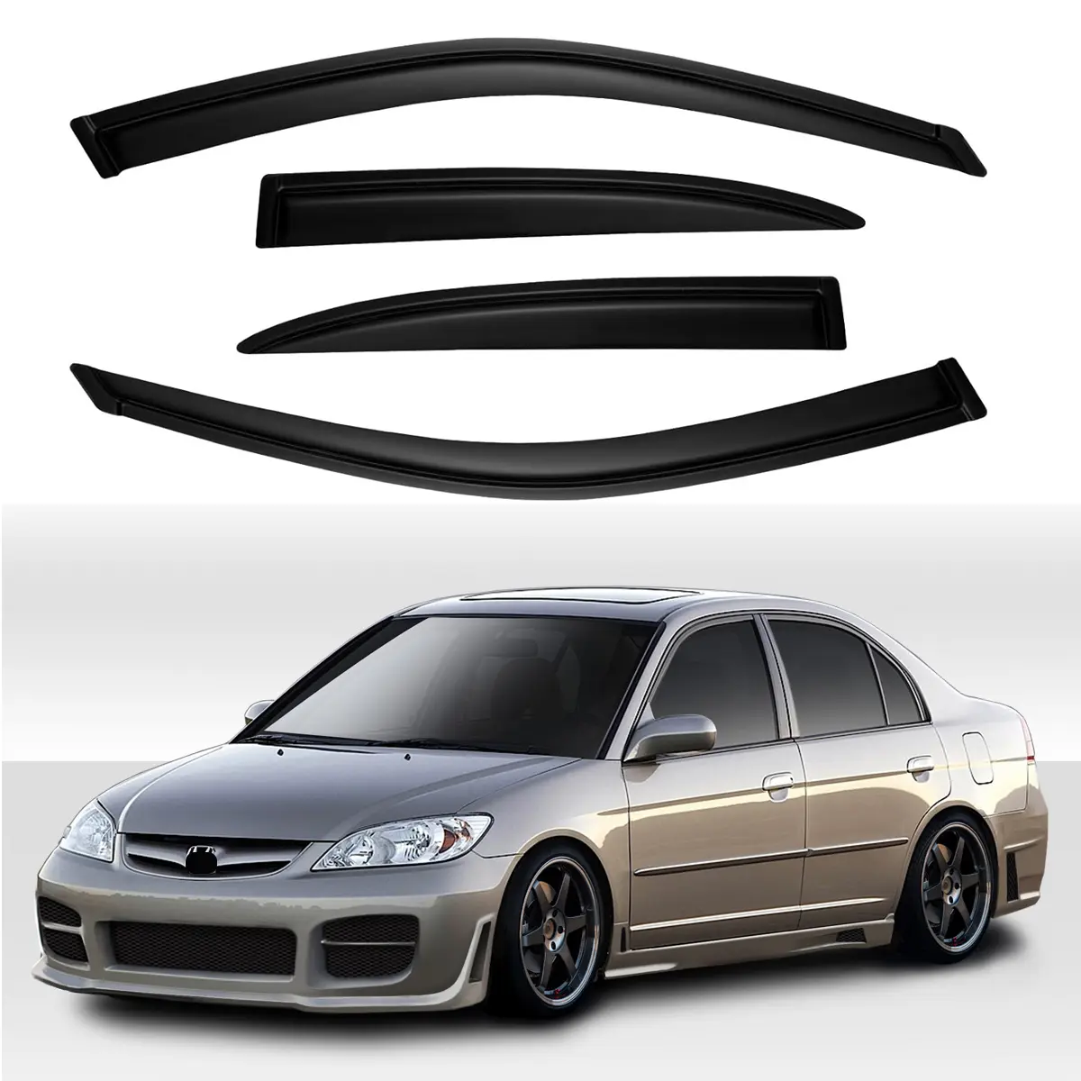 4PCS Side Window Visors for 2001-2005 Honda Civic, Smoke Tinted Acrylic Tape-On Vent Shades, Rain & Wind Deflector Black Car Exterior Accessories, Side Window Visor, Dark Visor